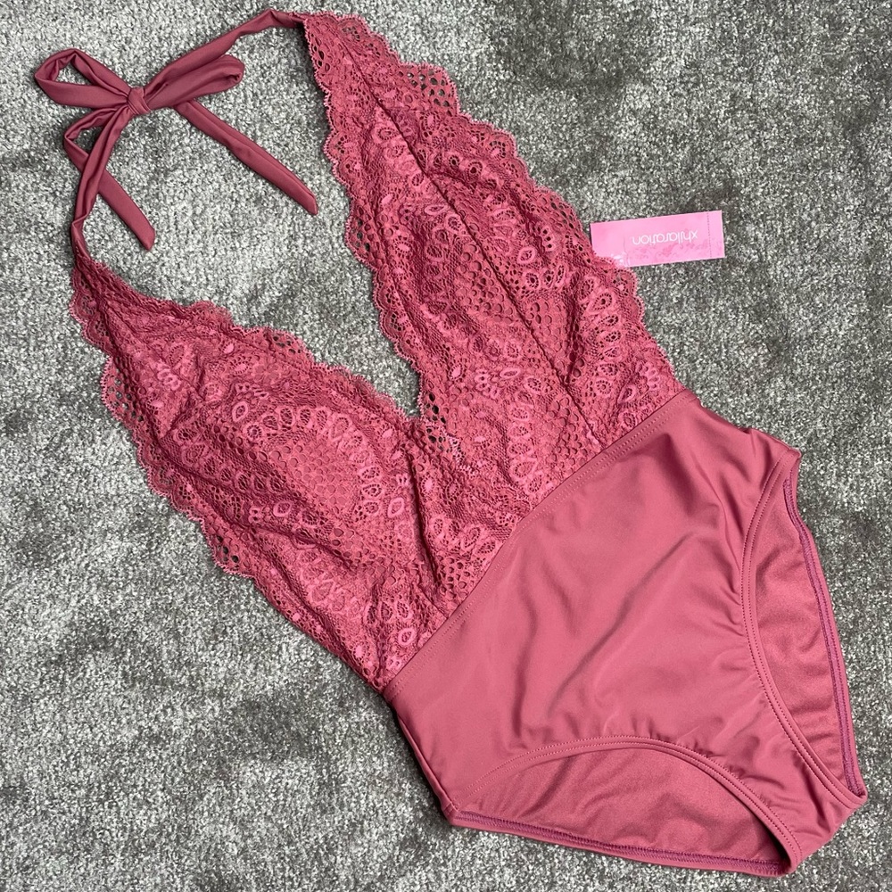 NWT Lace Plunge Swimsuit